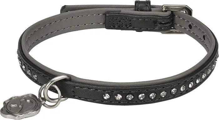 Kunstlæderhalsbånd Deluxe Rhinestones S grå