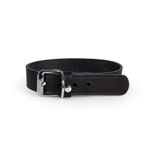 Læder halsbånd Weinheim 28-34 cm sort bred